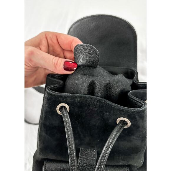 Vintage Gucci Black Suede and Bamboo Handle Backpack Purse - Picture 6 of 11